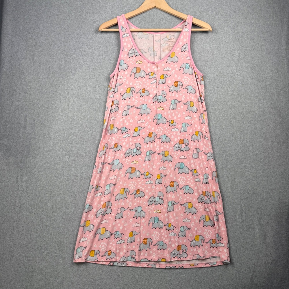 Little Sleepies Nightgown Womens Small Pink Elephant Bamboo Henley Sleep Dress‎